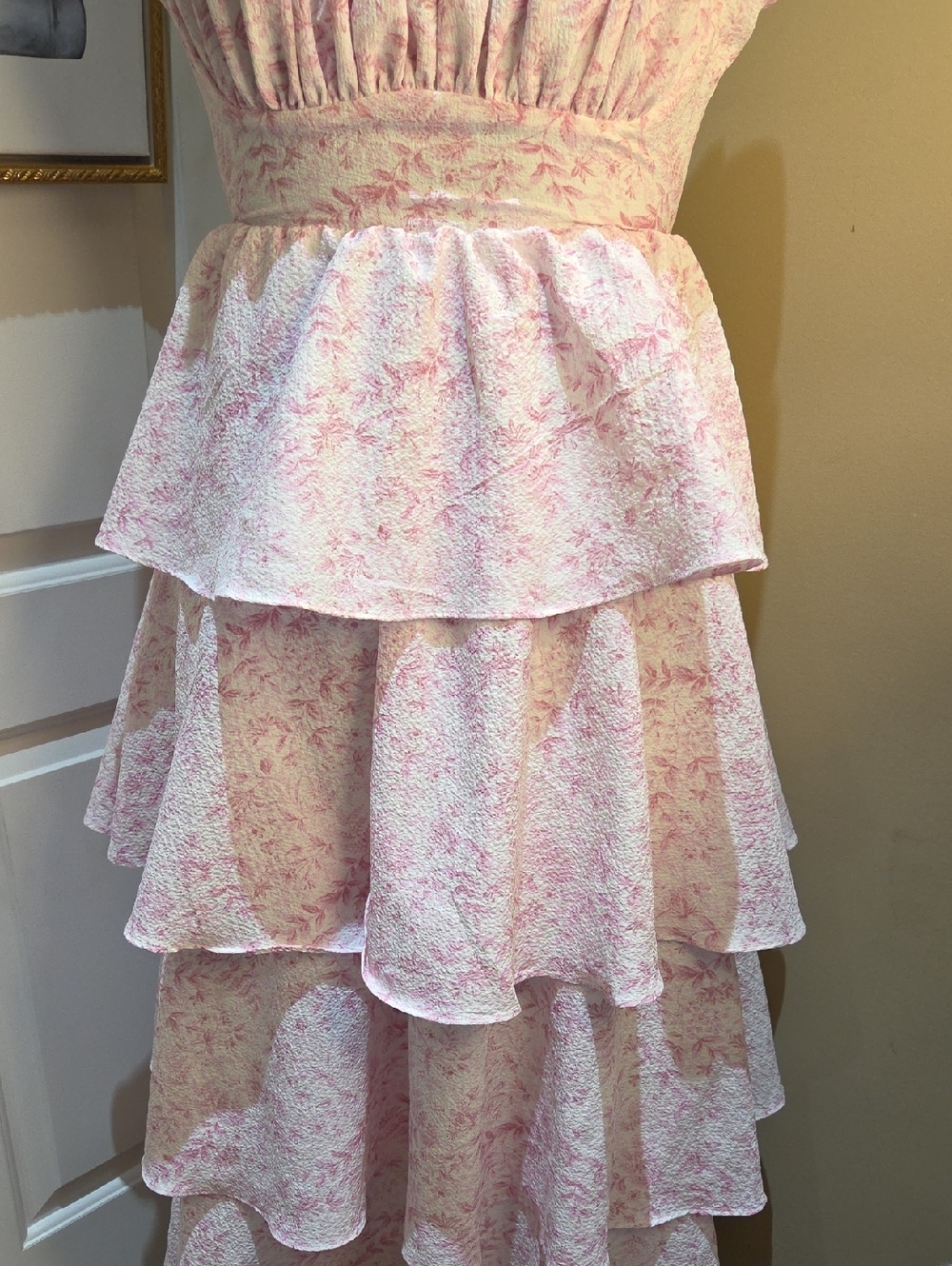 Nwot Medium Mine Pink Tiered Floral Ruffle Dress - Picture 4 of 17